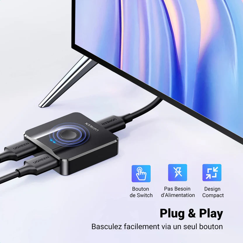 Commutateur HDMI Ugreen 1 entrée 2 sorties (50966)