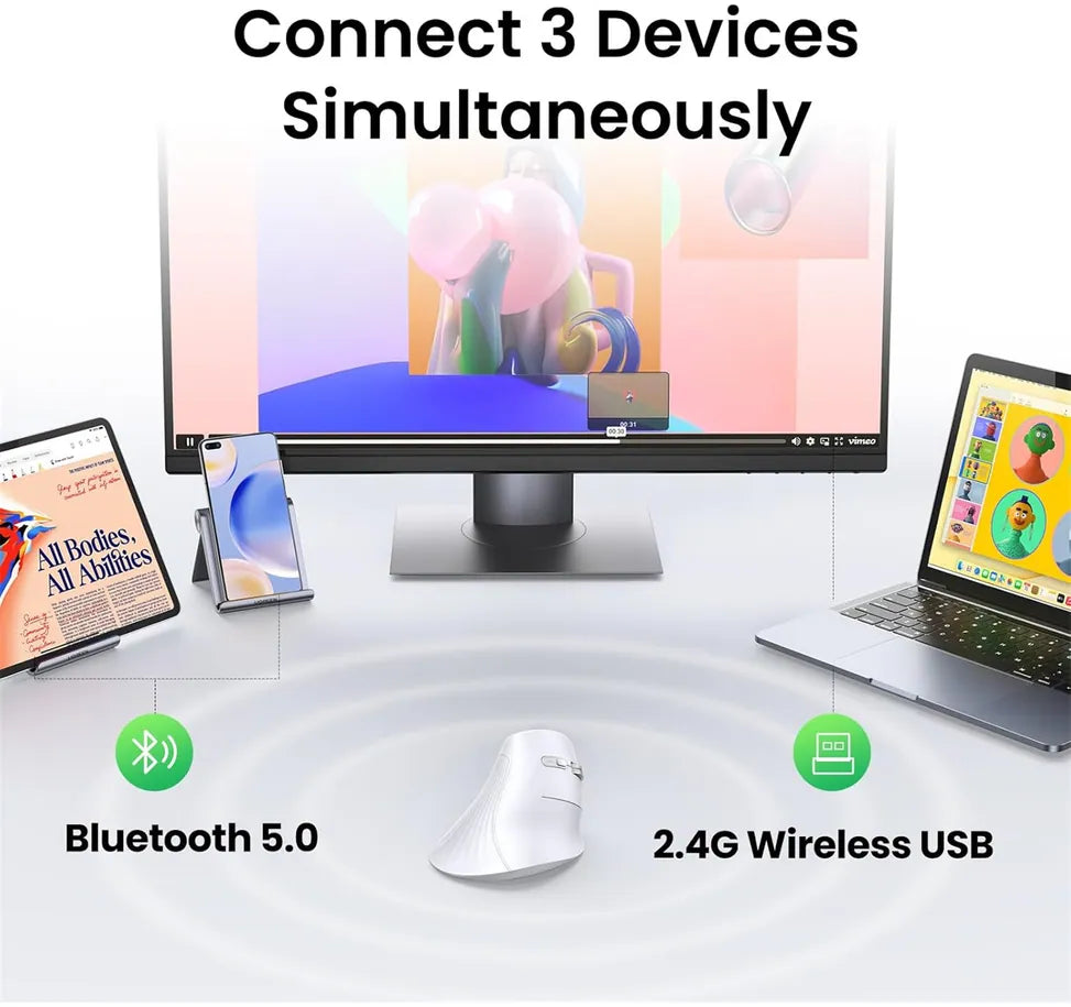 UGREEN SOURIS SANS FIL BLUETOOTH  VERTICAL -Blanc-